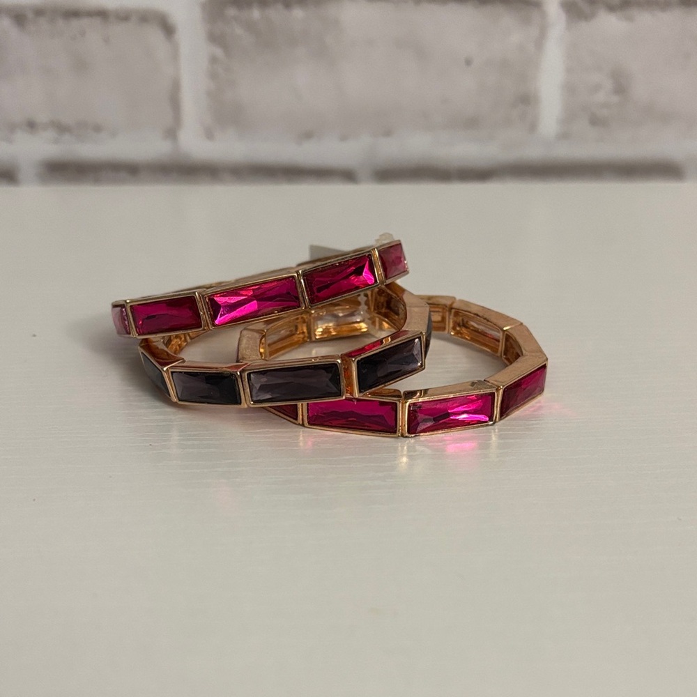 NWT Elegant Gold and Pink Jeweled Women's Bracelet Set